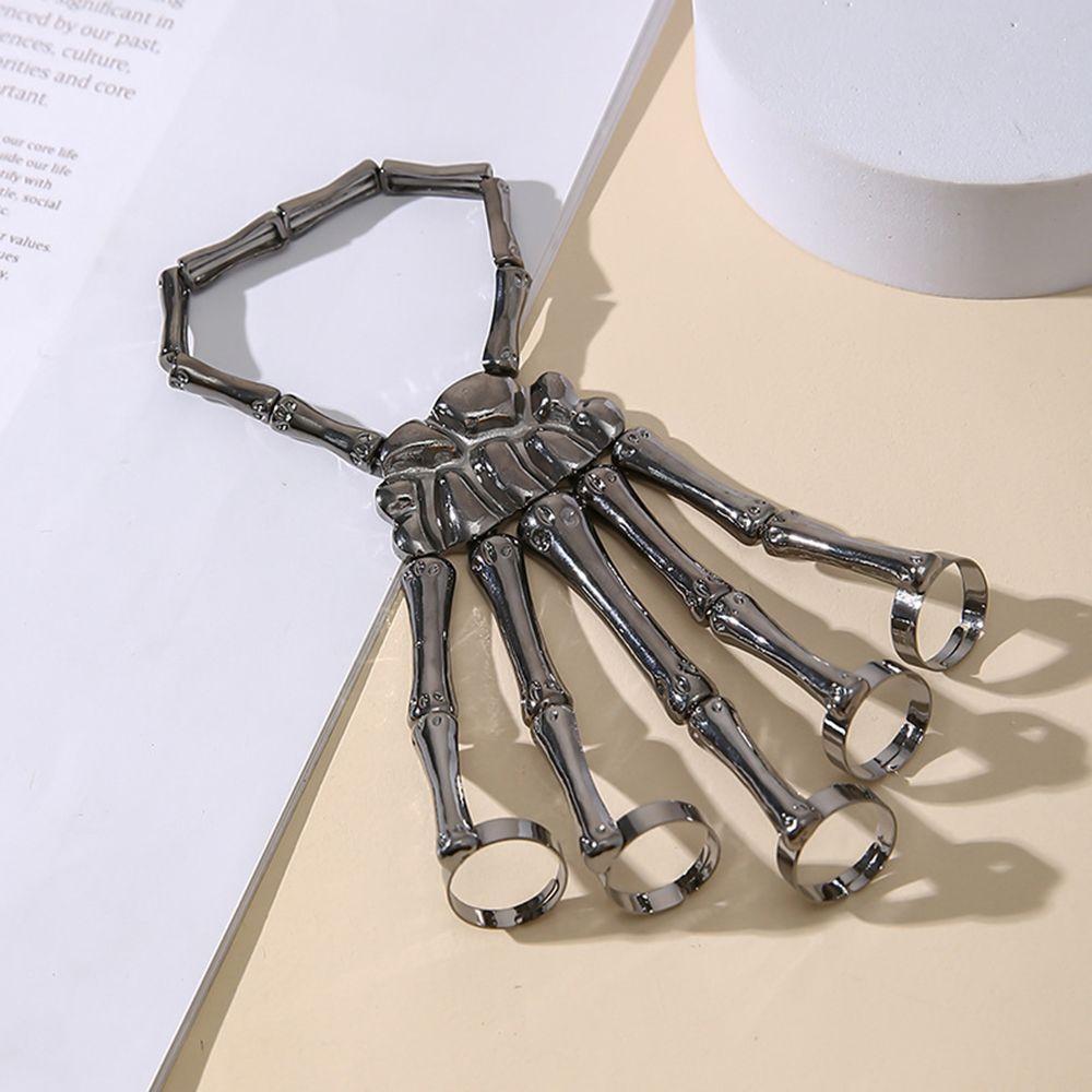 for Men Women Elasticity Party Adjustable Halloween Bangle Skull Skeleton with Ring Hand Bracelet