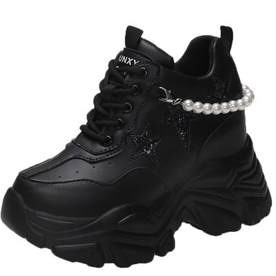 Модные 7 см блестящие пайетки кроссовки на толстой платформе женские дышащие туфли на шнуровке для увеличения роста женские модные кроссовки жемчужно-белого цвета