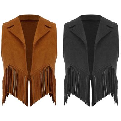 Жилет для девочек с бахромой в стиле хиппи 70-х годов, верхняя одежда без рукавов в стиле ковбой из искусственной замши с кисточками в стиле вестерн