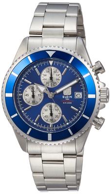 Мужские серебряные часы Elgin Chronograph Divers FK1418S-BL