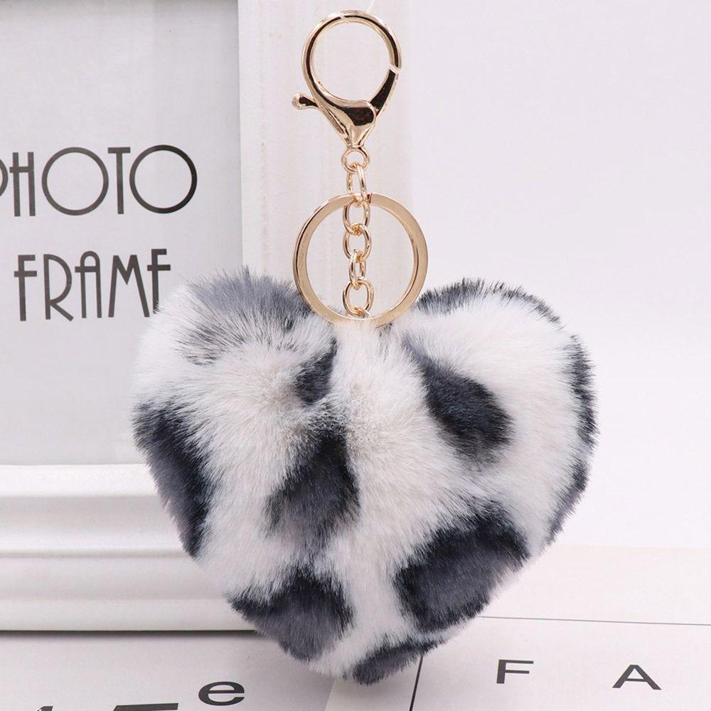 2Pcs Leopard Pattern Plush Keychain Multicolor Keyring Adorable Peach Heart Pendant Keychain  Key