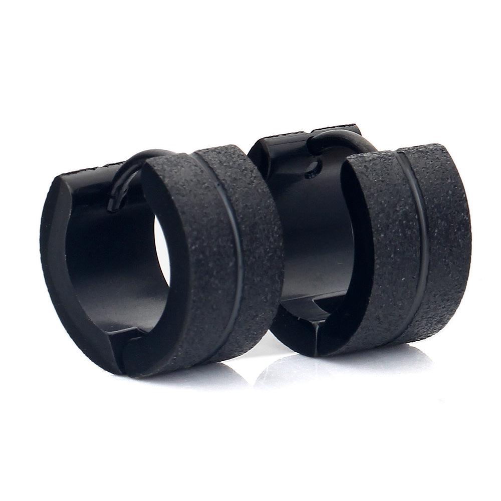 European & American 4MM Black Double Row Frosted Titanium Steel Hoop Earrings