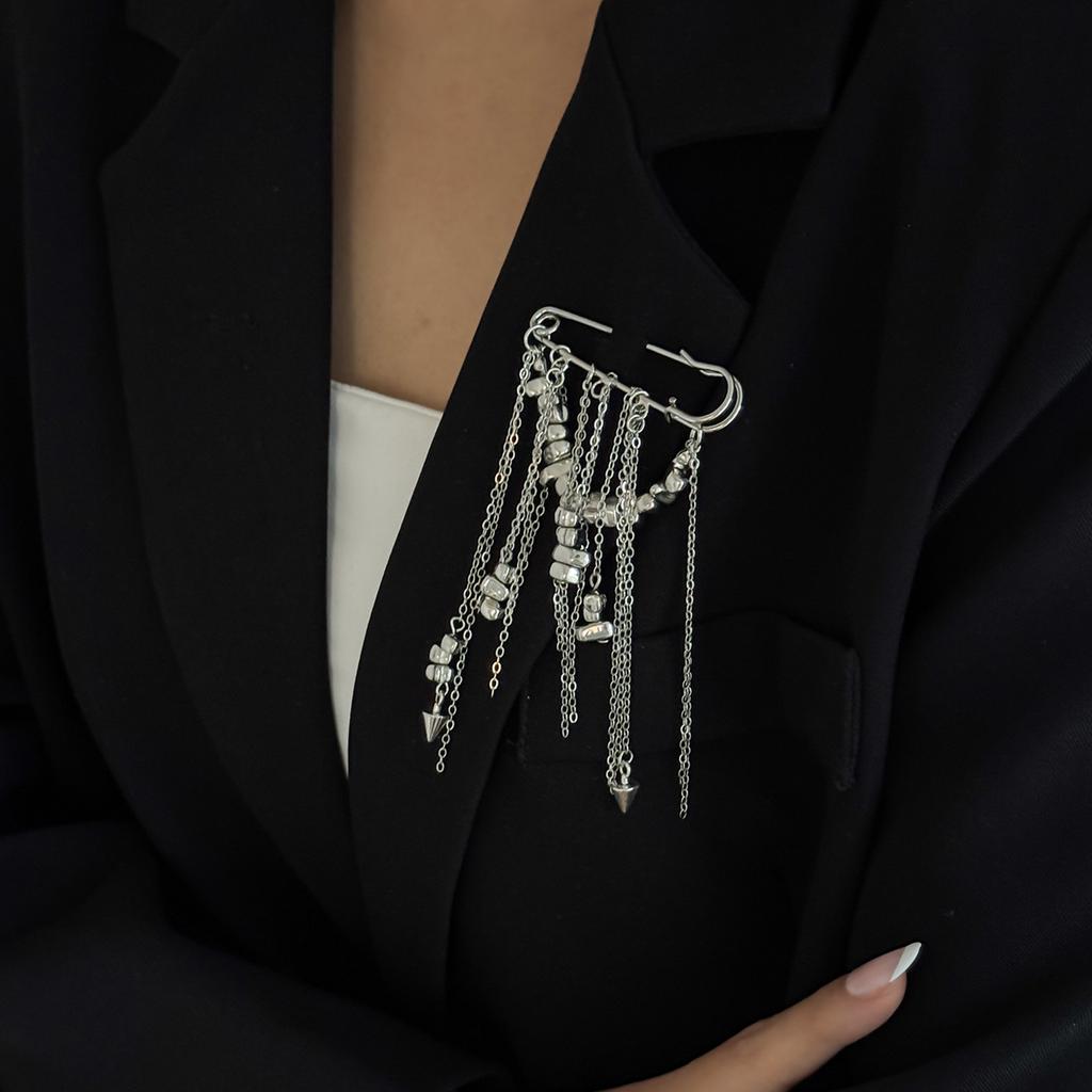 SHIXIN New Trendy Irregular Acrylic Beads Brooches for Women Vintage Metal Tassel Suit Collar Pins Clip Shirt Brooch Jewelry