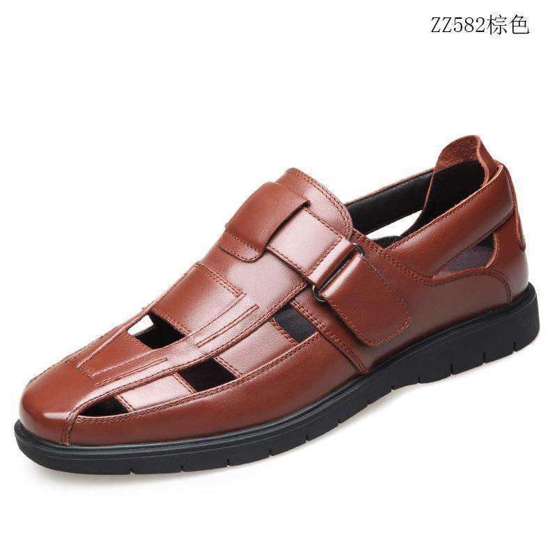 Special Leather Shoes Summer Hollow Leather Sandals Men's Breathable Soft Sole Soft Surface Hole Shoes Middle-aged and Elderly Business Dad Shoe Cou
