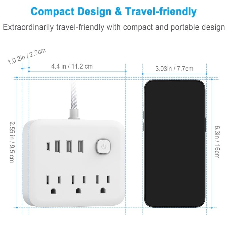 Портативная электростанция с 3 розетками, 4 USB-портами, гибким кабелем для дома, офиса. Безопасность, эффективный дизайн