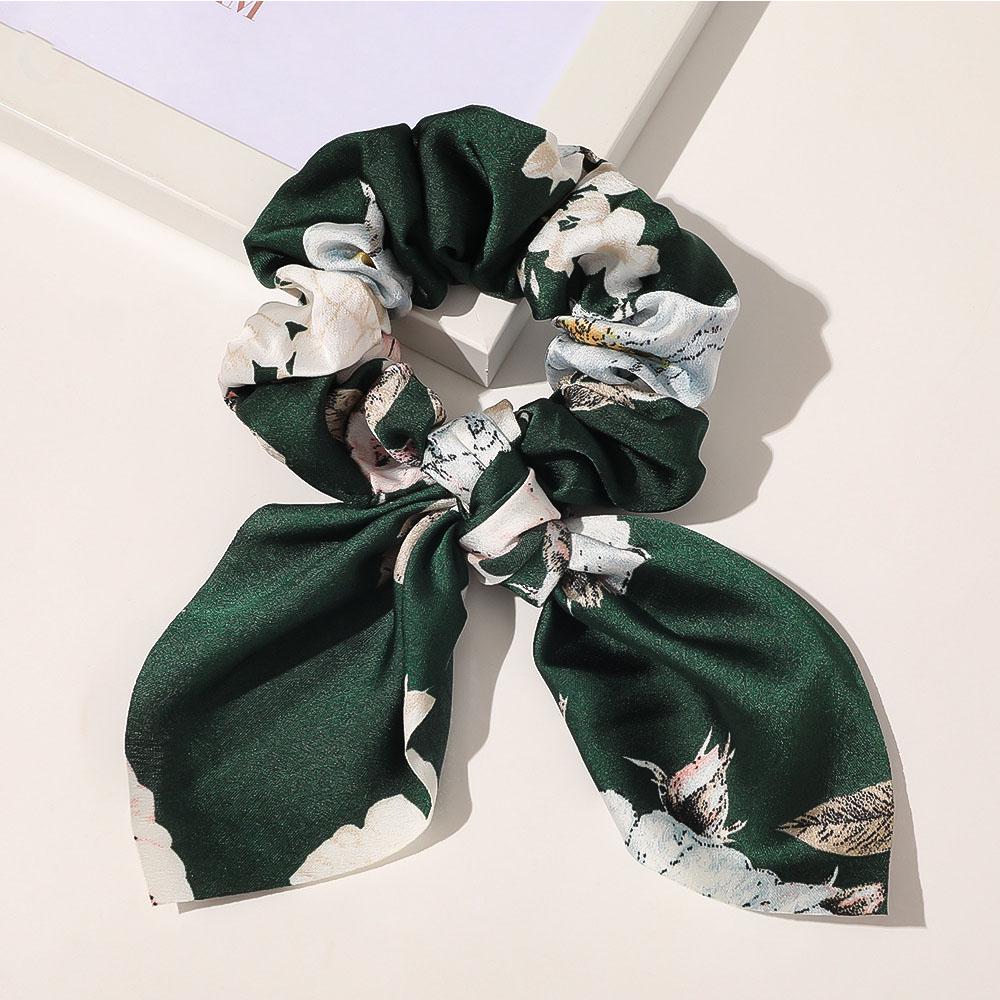 Girls Fashion Bow Print Flower Rabbit Ear Hair Bands Hair Tie Scrunchies Hair Rope Ponytail Hold