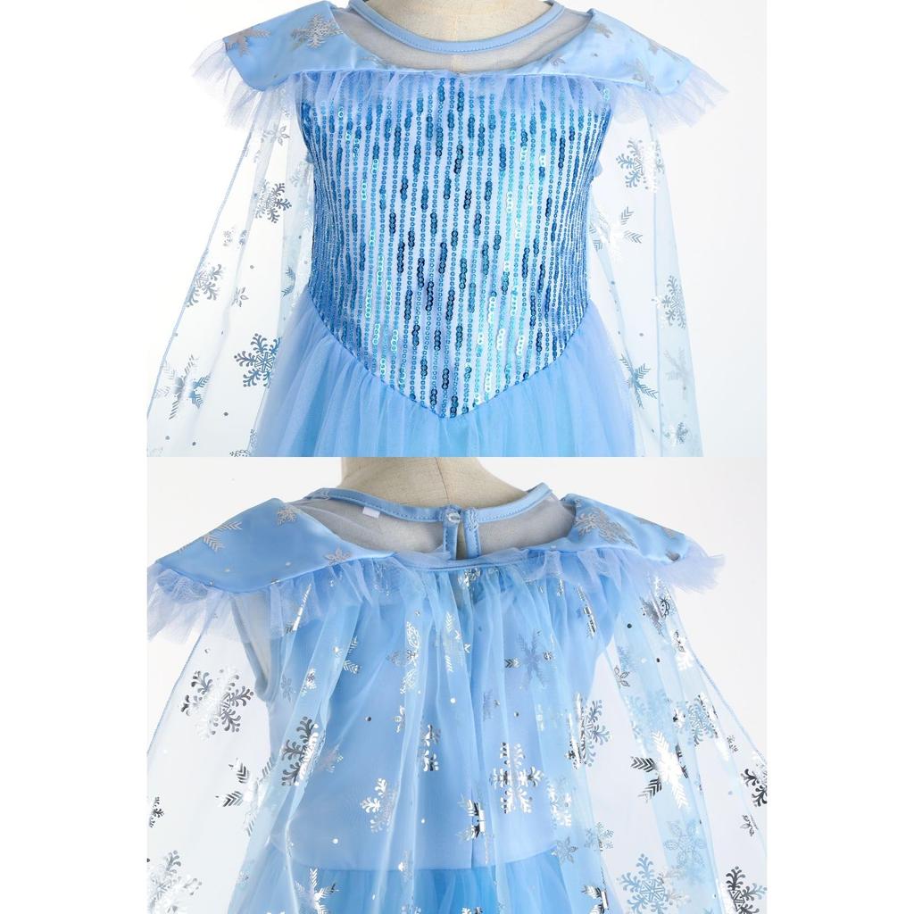 Frozen Elsa Dress Princess Dress Tiara Snowflake Stick Gloves 4 Piece Set Kids Costume Blue Girls 110 Kids Costume Girls Girls Princess Costume