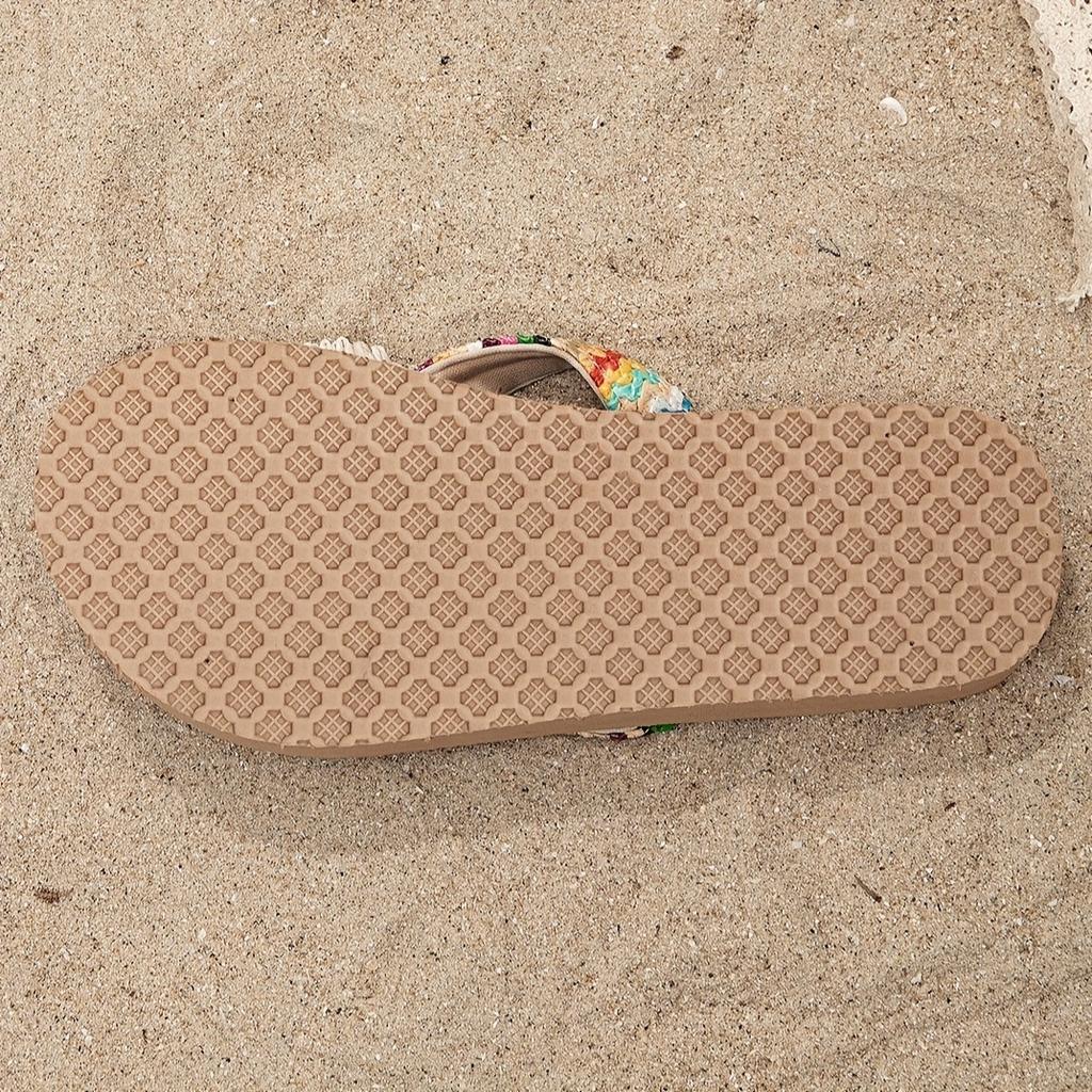 Imitation Braided Jute Rope Tassel Slippers with Sun Flowers Fashion Outdoor Tassel Slippers for Women with Thick Heels And Flowers