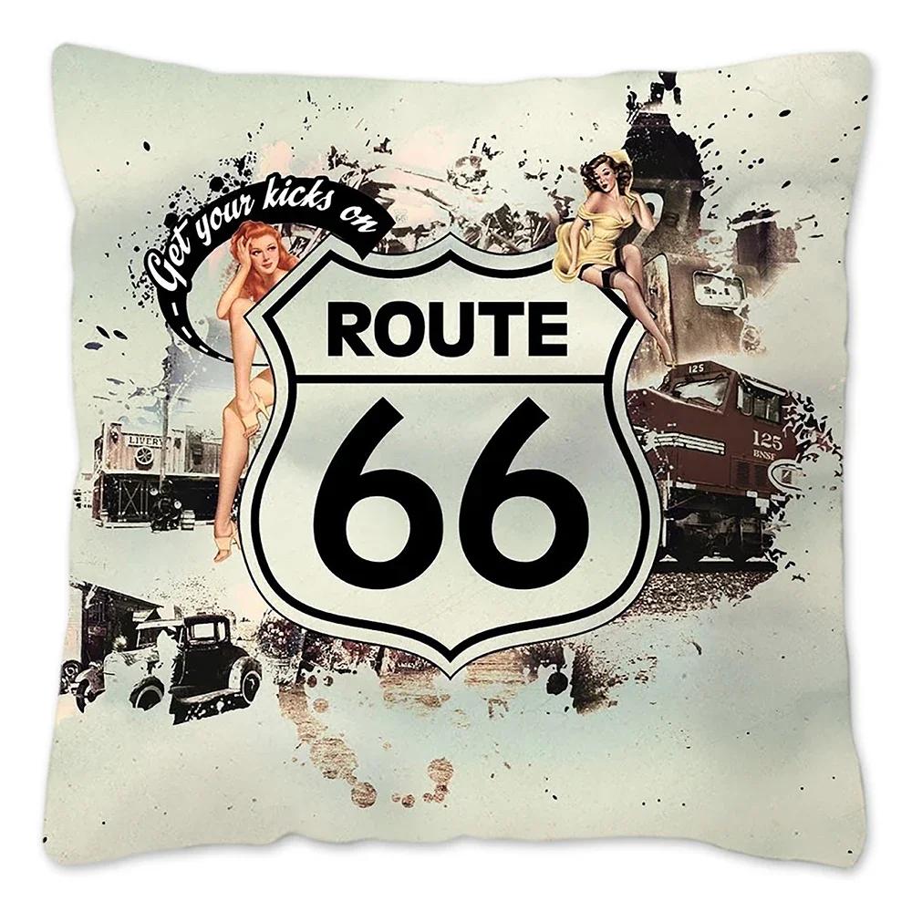 Наволочка Route 66 Retro, украшение для дома, полиэстер, наволочка для дивана, наволочка для автомобиля, натуральный пейзаж, Funda Cojin