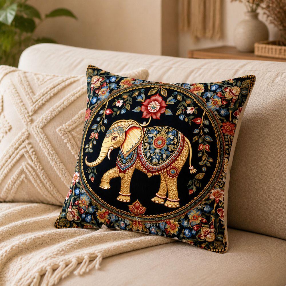 Floral Print Elephant Cushion Cover Vintage Pattern Throw Pillow Cover Sofa Decoration