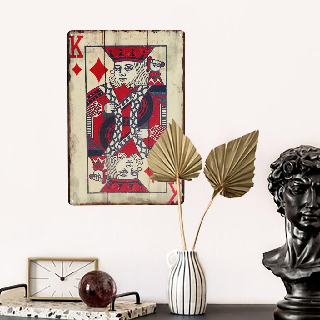 Vintage Poker Metal Sign Retro Joker Tin Sign King Jack Sign Wall Decoration for Home Cafe Pub Bar Shop 8x12 Inch