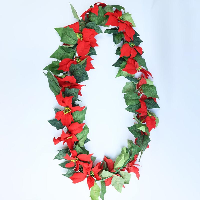 Christmas Atmosphere Arrangement, Wall Decoration, Simulated Christmas Rattan Flannel, Poinsettia Artificial Rattan