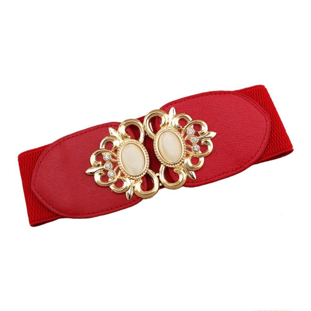 Casual Retro Buckle Waistband Wild Skirt Bands Wide Elastic Waist Belt Ladies Dress Cummerbund