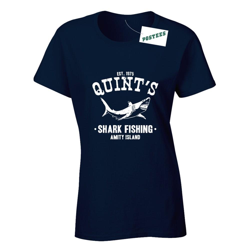 Quint's Shark Fishing Inspired By Jaws Ladies Fitted T-Shirt