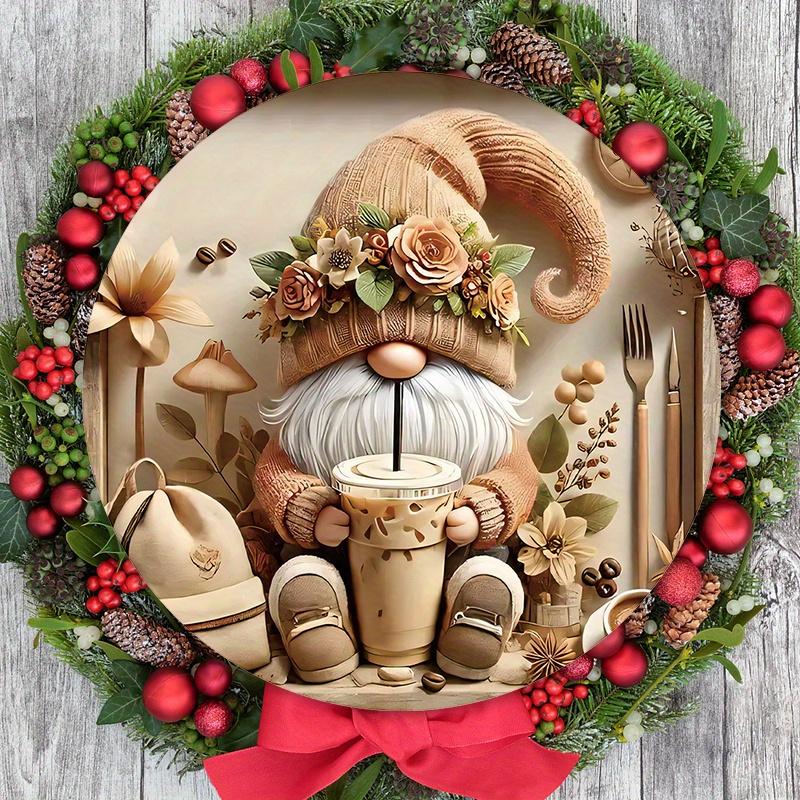 Рождественская деревянная табличка «Горячий шоколад» с очаровательным узором гнома - Круглая табличка Navidad для входной двери, настенный декор - Идеальный рождественский подарок