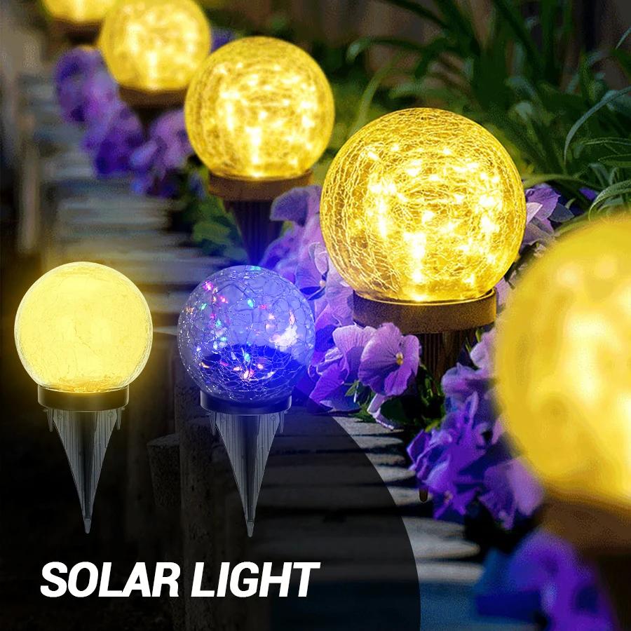 LED Solar Ground Insert Light Outdoor Waterproof Garden Garden Decoration Buried Christmas Outdoor Glass Ball Crack Light