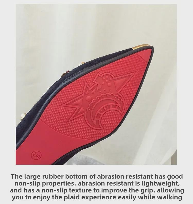 Women's 2020 Autumn Large Single Shoes - Rivet Cherry, Rhinestone Pointed Toe, Flat Style