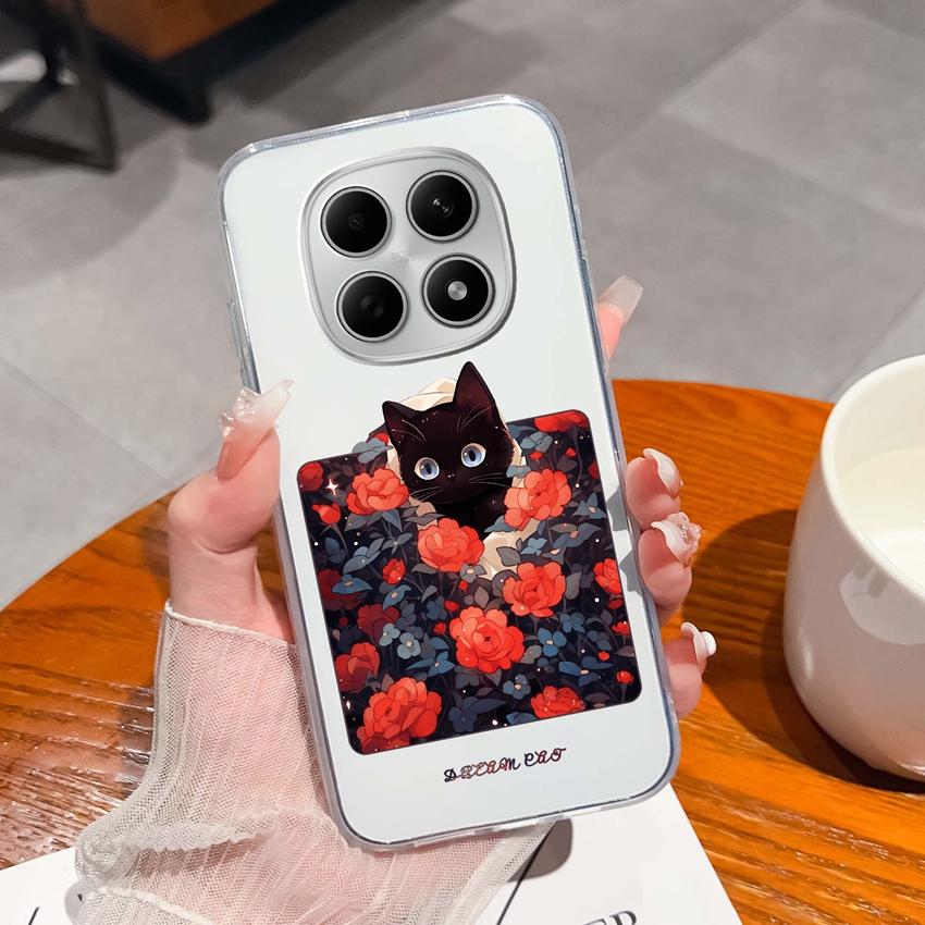 Подходит для Redmi Note 15 14 Pro 14S 15 15C A5 A1 Популярный Креативный Чехол для Телефона с Буквами и Узорами Прозрачный Силиконовый Нескользящий Чехол для Корпуса Redmi