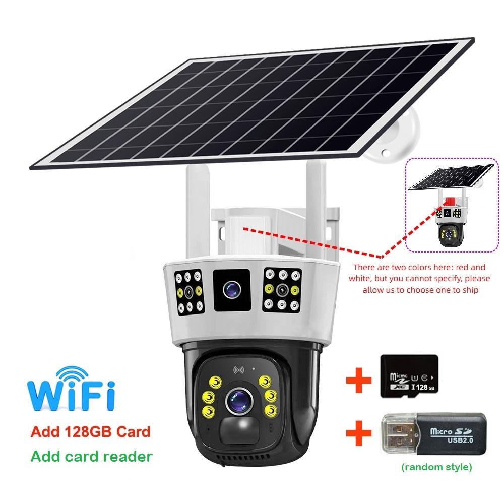 Triple-Screen Solar-Powered Surveillance Camera: 360° Outdoor Day-Night Full-Color Remote Wireless 4G/Wifi Camera Three-screen Surveillance