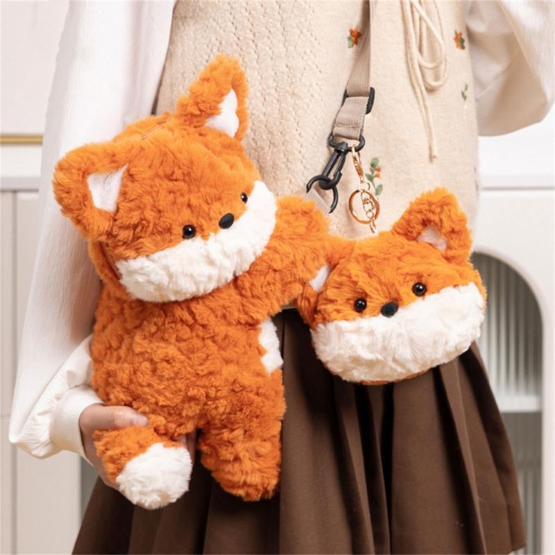 Плюшевая лиса Сумка через плечо Мягкая сумка через плечо Мультяшный рюкзак для девочек Милый животный Школьная сумка Кошелек для мелочи на зиму