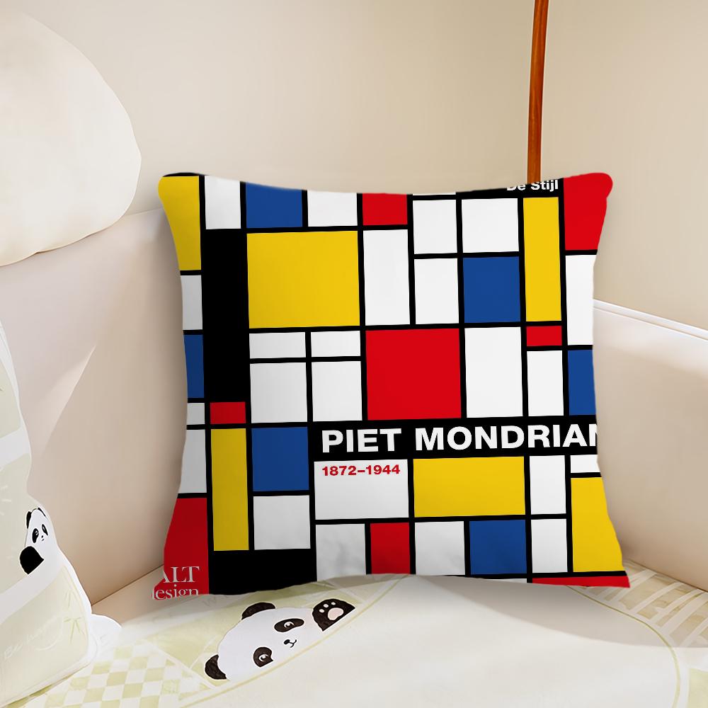Abstract Painting P-Piet Mondrian Art Pillow Case Living Room Sofa Cushion Cover Suitable For Home Bedroom Room Decoration