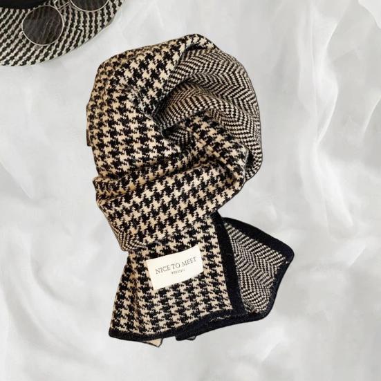 Men Women Scarf Japanese Style Plaid Pattern Long Style Wrap Autumn Winter Thermal Insulation Knitting Scarf Daily Wear