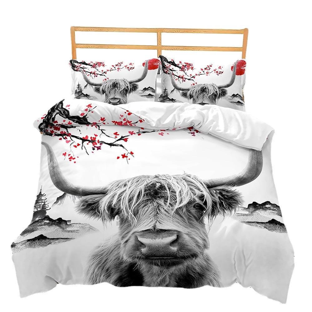 Kit Chinese Ink Landscape Plum Blossom 3D Digital Printing Three-Piece Set Four-Piece Set