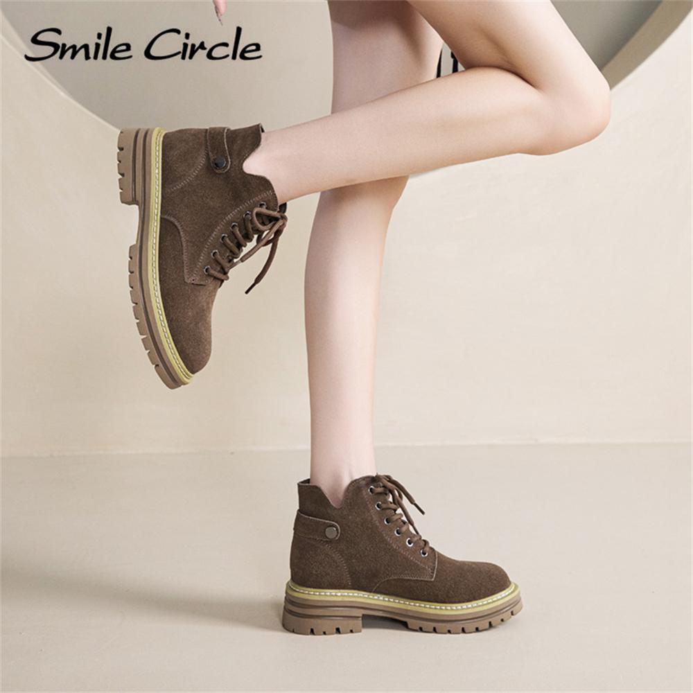 Женские ботинки из натуральной замши с круглым носком, на шнуровке, с толстой подошвой, модные повседневные рабочие ботинки