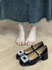 French Rhinestone Mary Jane High Heels Women's 2025 Spring and Summer Temperament Lady One-word Buckle Belt Thick Heel with Skirt Single Shoes