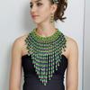 1920s Necklace Earrings Set Wood Ear Studs Elegant Tassel Necklace  Evening
