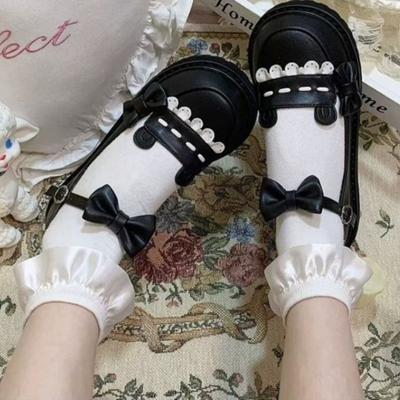 Женские туфли на плоской подошве Весна Новые с круглым носком с мелким вырезом с бантом-бабочкой в сочетании толстая подошва нескользящая обувь