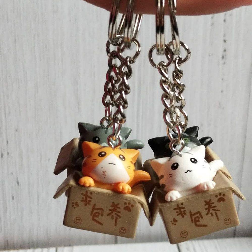 Cute Cartoon Ornaments Box Personality Little Cat Key Ring For Men Women Bag Charm Pendant Keychain
