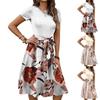 Women's Fashionable Retro Patterned Printing Color Blocked Belt Casual Dress