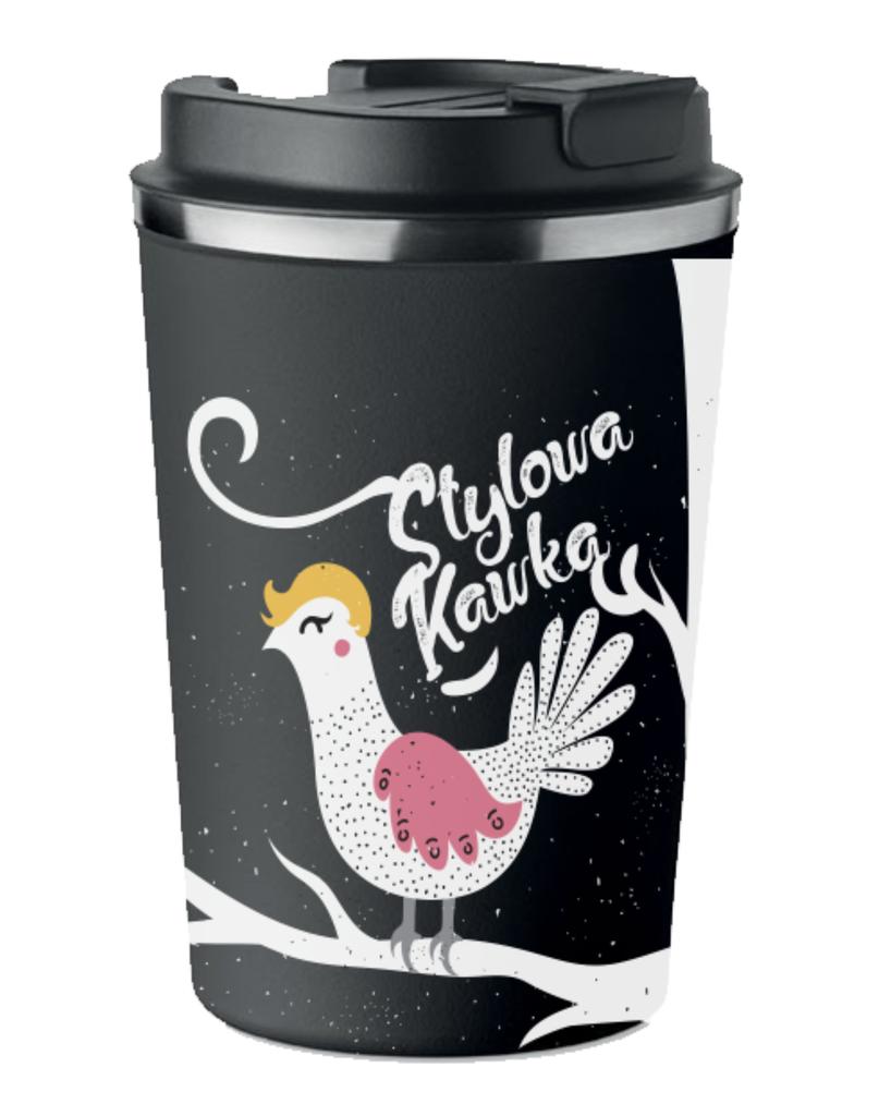 Kubek termiczny premium z nadrukiem stylowa kawka kawa 350ml 0,35l kt_034