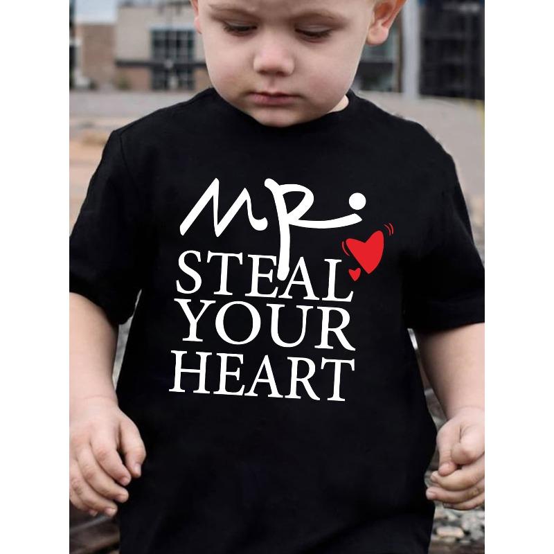 Европейские размеры Мальчики "MR. Футболка с принтом "STEAL YOUR HEART" с коротким рукавом - Летняя повседневная футболка с круглым вырезом, подходящая для модной одежды 's