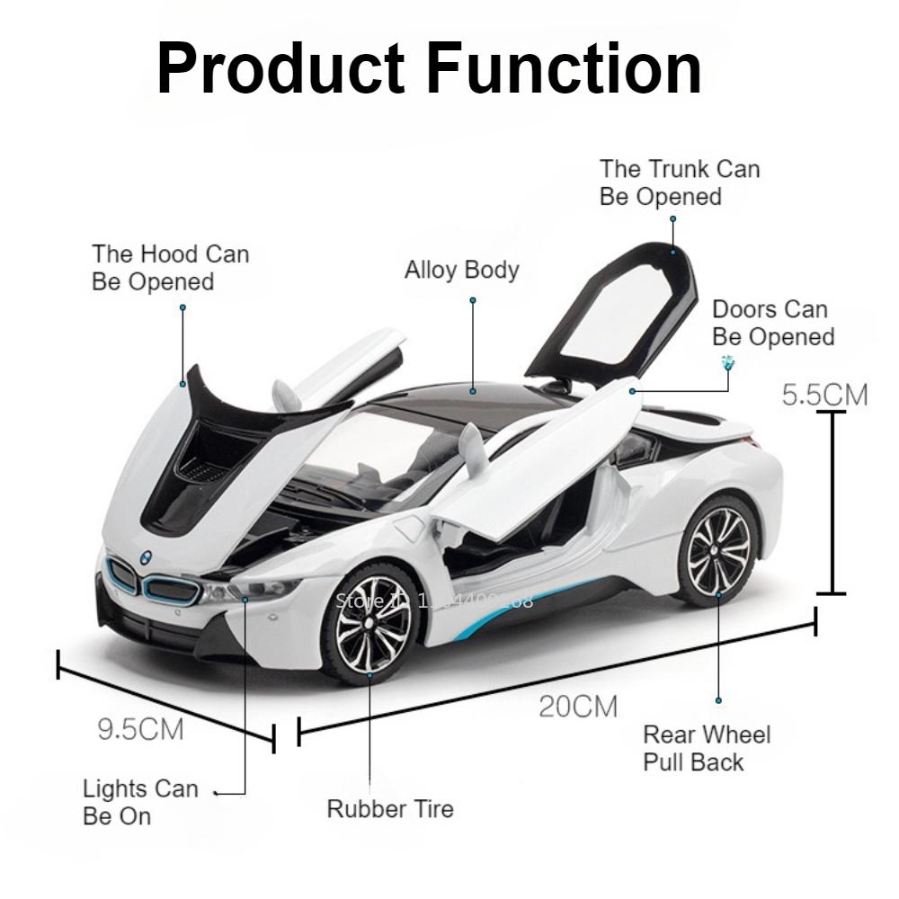 1:Масштаб 22 Модель спортивного автомобиля I8 Mc20 Игрушка Металлическая литая с механизмом обратного хода Звук и свет Имитация Коллекция моделей роскошных автомобилей Украшения