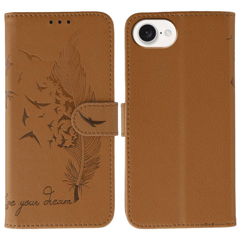 For iPhone 16e Case Feather Imprint PU Leather Wallet Phone Cover