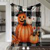 1pc Flannel Blanket, Halloween Pumpkin Theme 2D Printed Throw - Warm & Soft for Sofa, Bed, Car, Office, Camping, and Travel - Pe