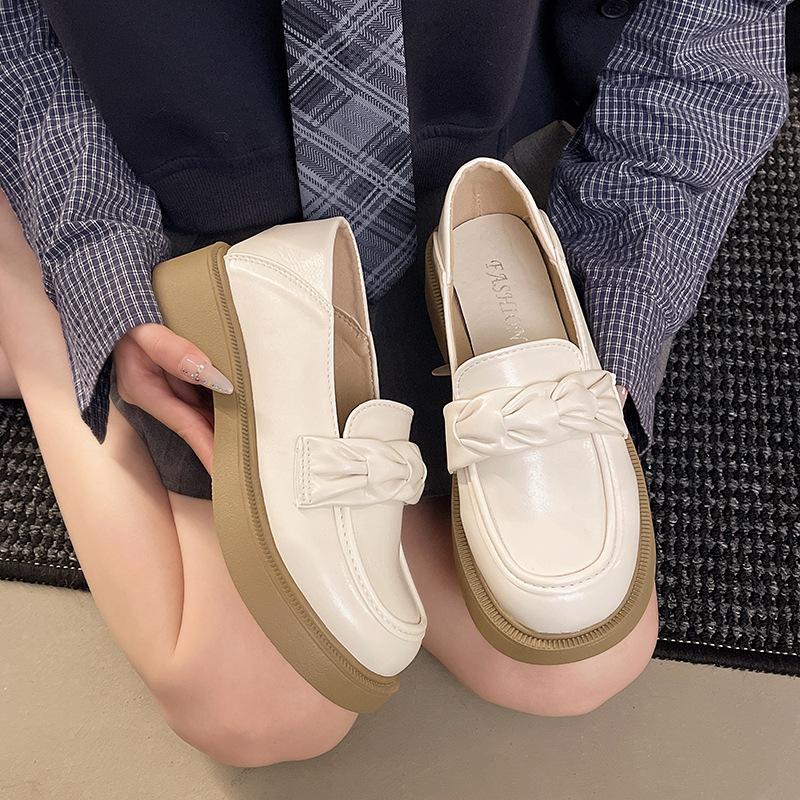 Round Head Platform Loafer Single Shoes Women's College Style Jk Small Leather Shoes Versatile British 2025 New One-pedal Trendy Single Shoes