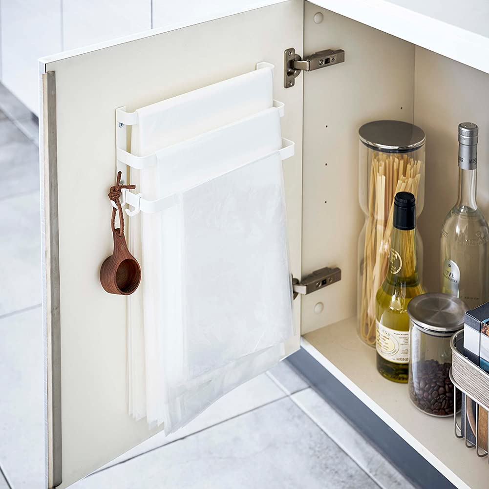 Yamazaki Jitsugyo Sink Door Garbage Bag Holder with Towel Hanger Tosca White Tosca Height Adjustable Door Storage 5030 Approx. W26XD13.5XH23cm