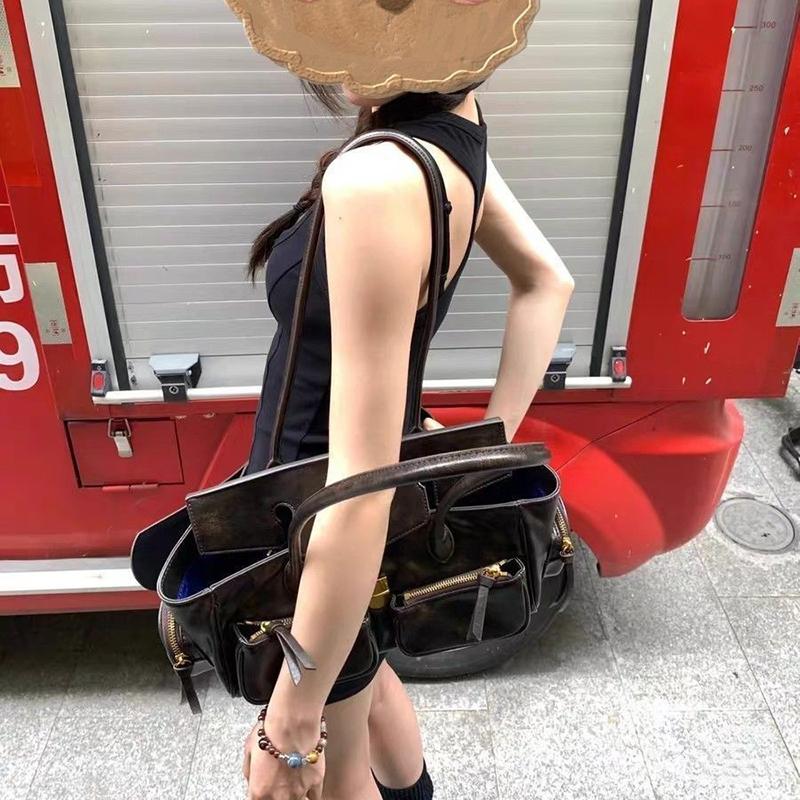 Yogodlns Винтажная сумка подмышку для девочки Универсальная сумка Многокарманная мотоциклетная сумка Роскошная дизайнерская сумка Кожаная сумка на ремешке-спагетти