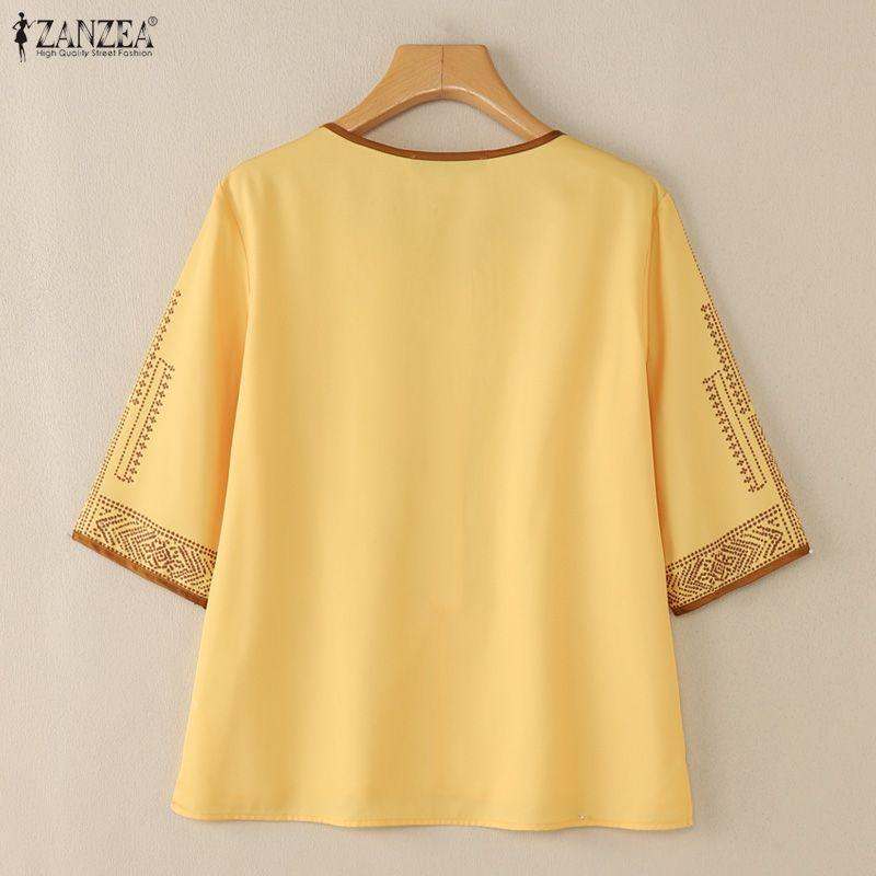 Vneck Zanzea Women 34 Casual Sleeve Loose Print Blouse
