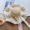 Flower Straw Hat Big Bowknot Wide Brim Hat Lolita Sun Protection Hat  Seaside Vacation
