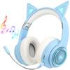 Absdefen 5.3 Cat Ear Headphones, Wireless Head-Mounted Bluetooth Earphones with LED, ENC Noise Reduction, HIFI RGB Lighting, IPX5, 40mm3.5mm Audio