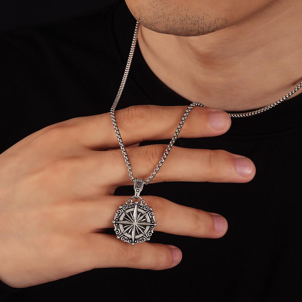 Круглый кулон-компас в скандинавском стиле, ожерелье для мужчин