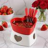 Chocolate Fondue Cup Heat-Resistant Non-Stick Warmer Ceramic Fondue Mug Set with 4 Forks for Cheese Marshmallow Dipping Dessert