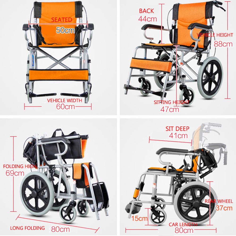 Portable Wheelchair Scooter Small Simple Folding Lightweight Inflatable Travel Elderly Trolley Foldable Armrest 20 Inch Large Tire
