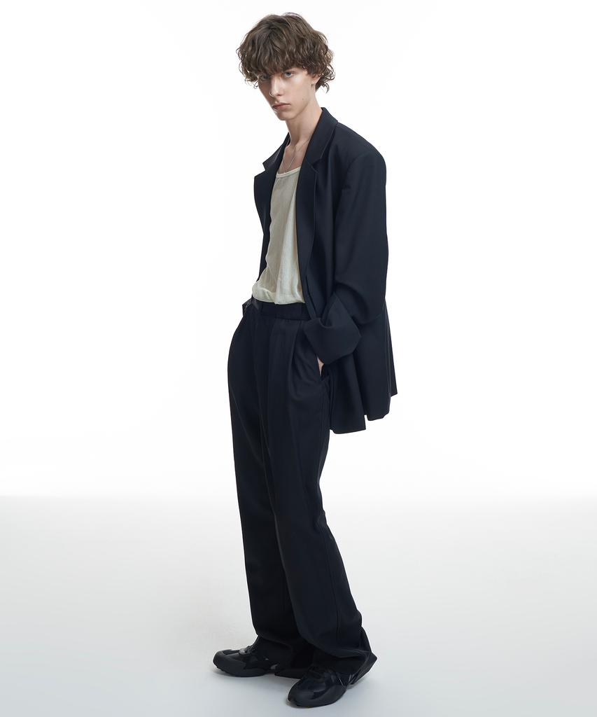 INSILENCE [Insilence X Kkst] Double Pleated Belted Wool Pants Black