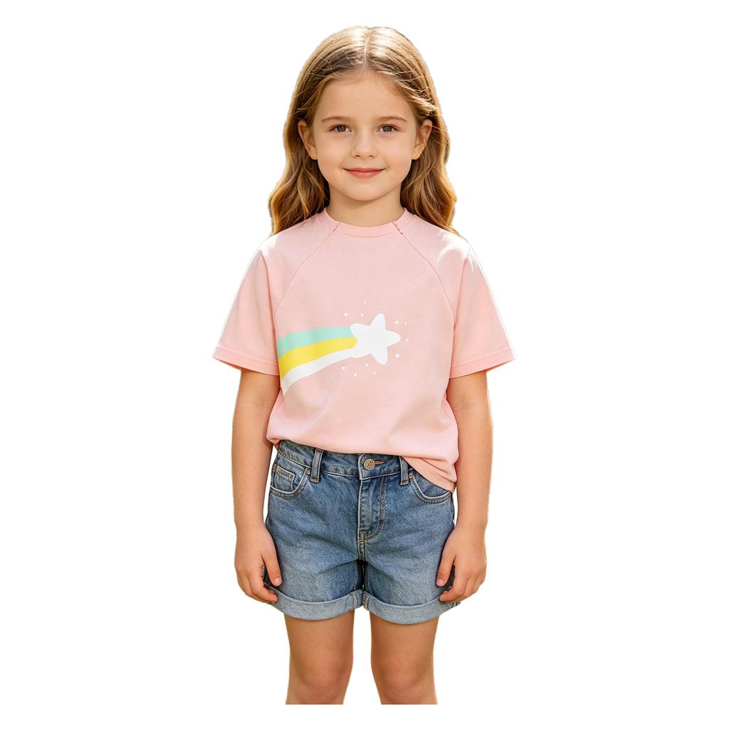Kids Boys Girls Special Needs Adaptive Clothing Short Sleeve Rainbow Print Chest Port Access Chemo T-shirt with Zippers