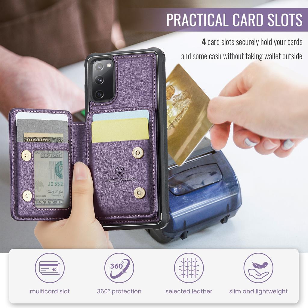 For Samsung Galaxy S20 FE Case JEEHOOD J05 Leather Mobile Cover with Detachable Magnetic Card Bag
